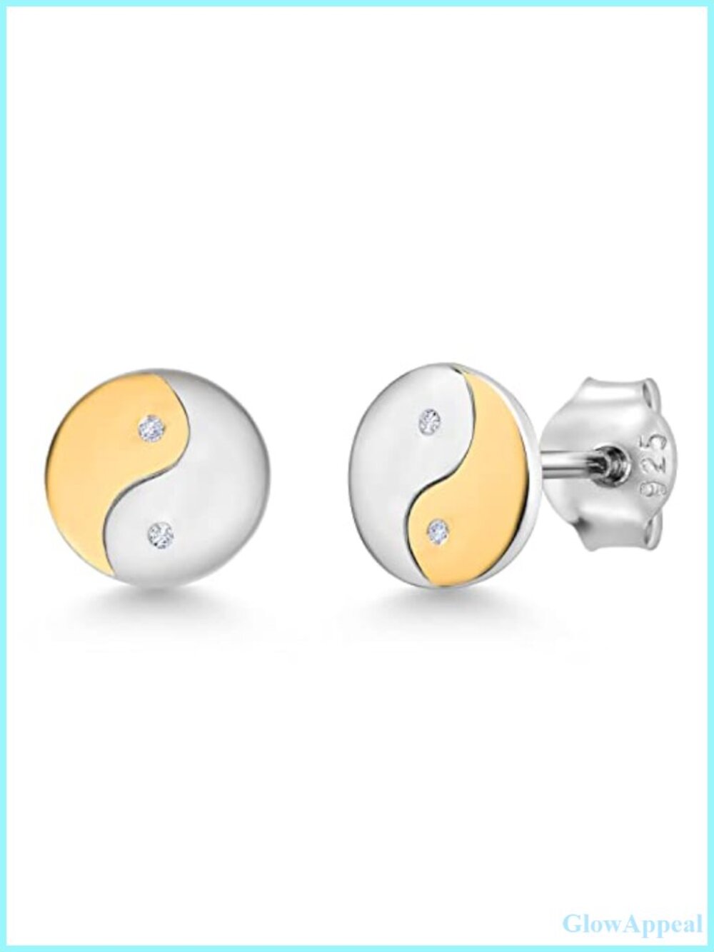 925 Silver 10K Yellow Gold Yin Yang Lab Grown Diamond Stud Earrings